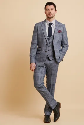 ABBOTT - Blue Tweed Check Three Piece Suit