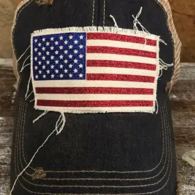 American Flag Glitter Hat - Blue