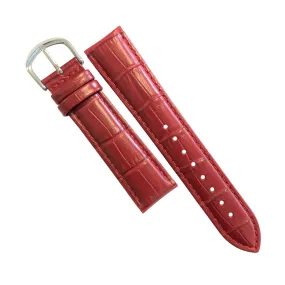 Genuine Croc Pattern Stitched Leather Watch Strap in Red