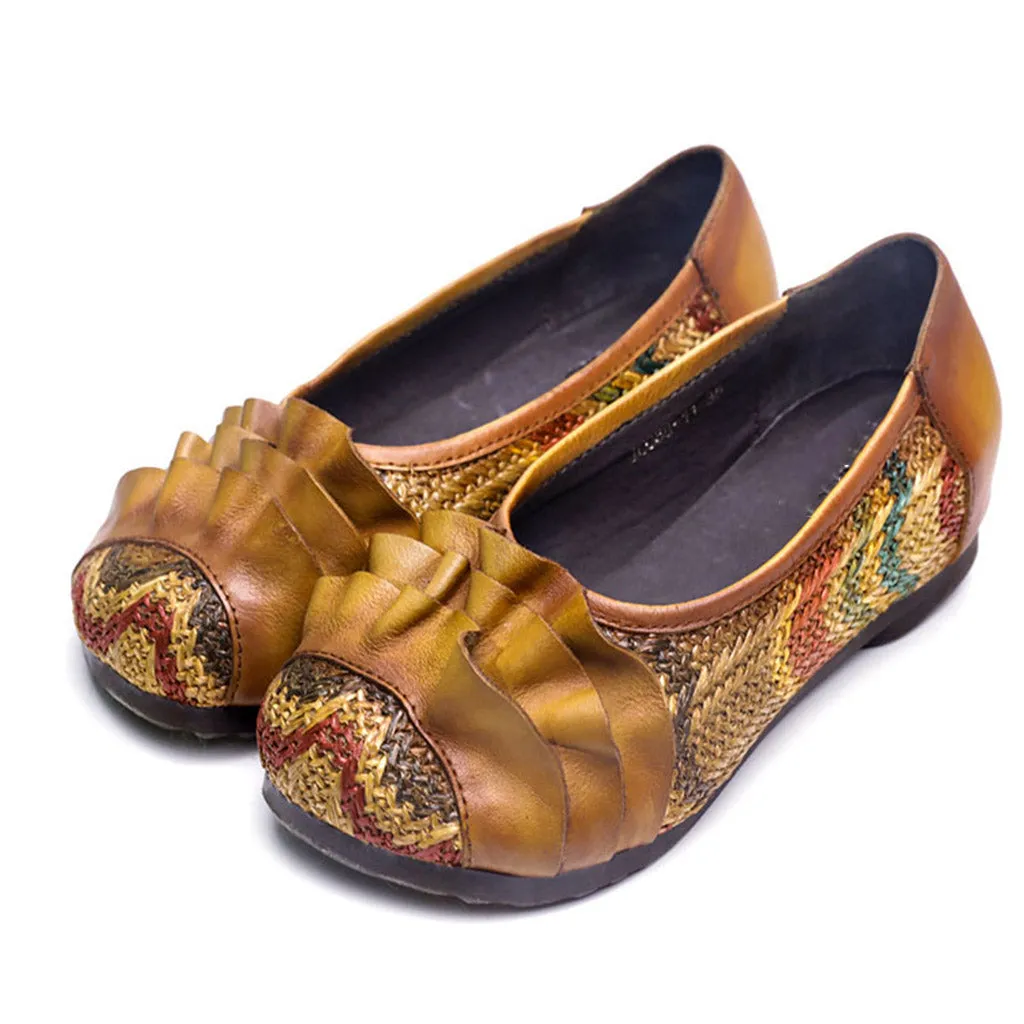 Genuine Leather Handmade Knitting Retro Flats