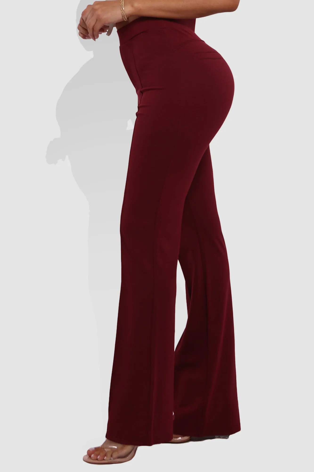 High Classic Waist Front Seam Flare Pants - Cabernet