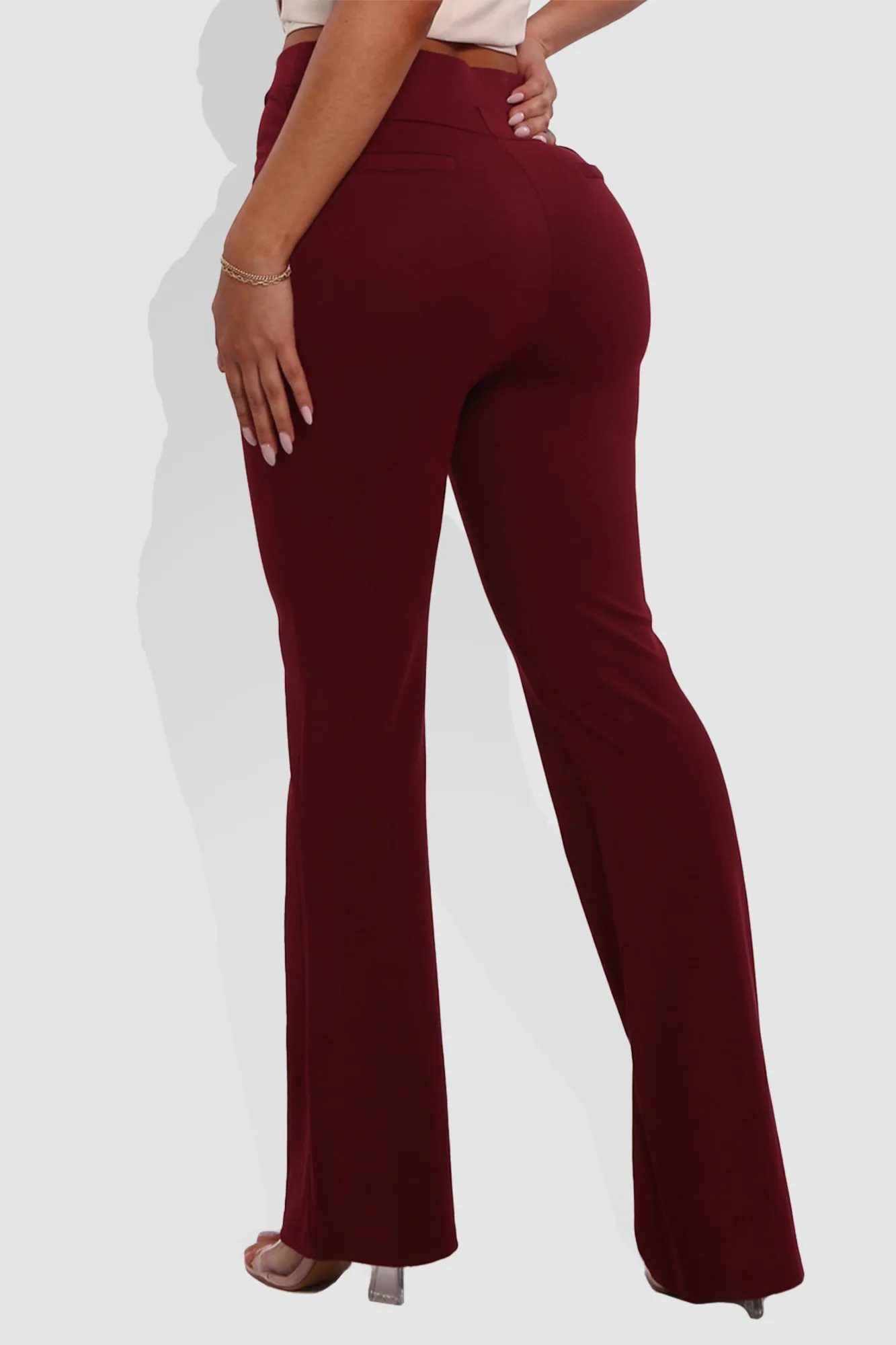 High Classic Waist Front Seam Flare Pants - Cabernet