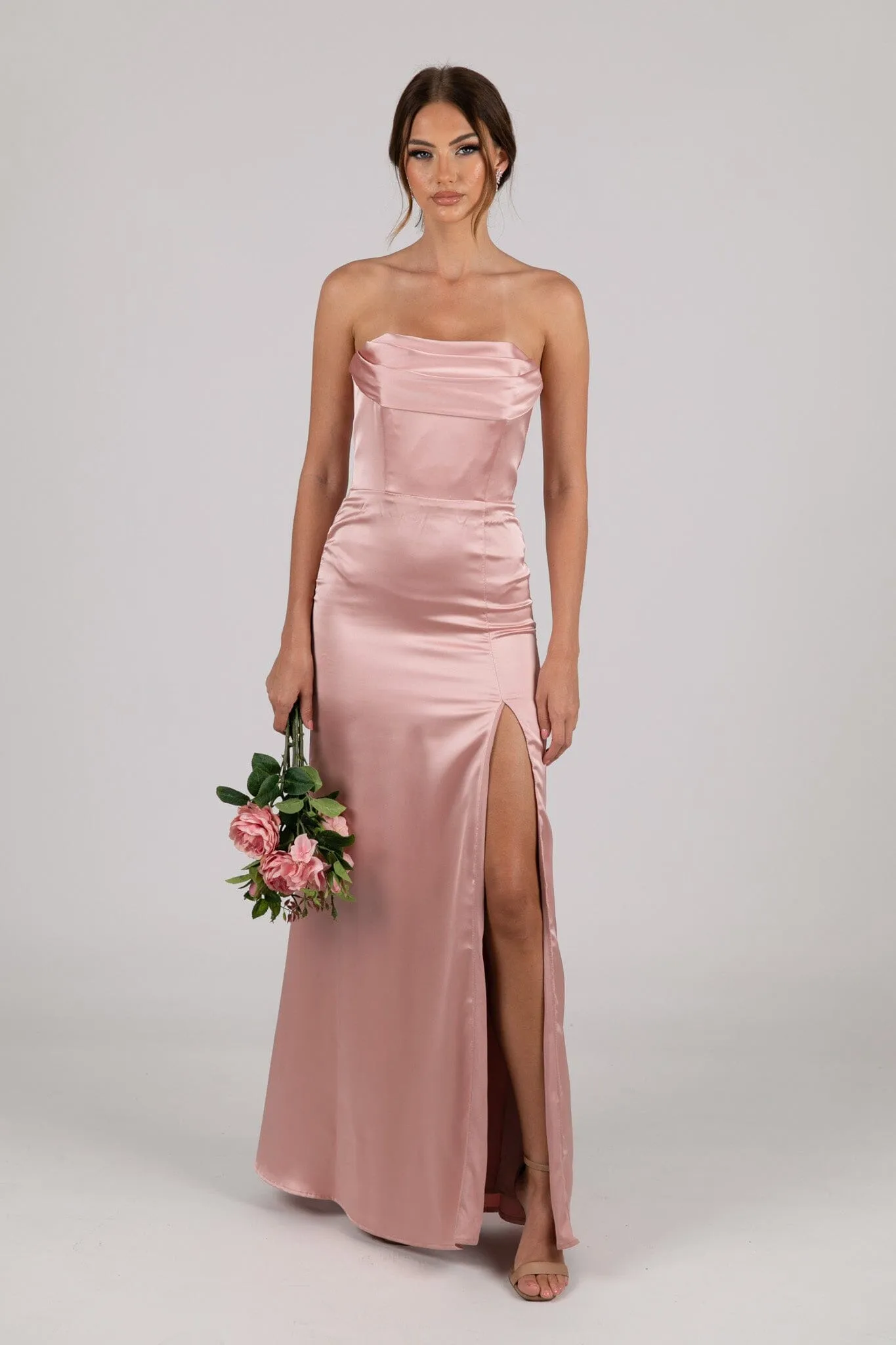 Peyton Strapless Satin Maxi Dress - Dusty Pink