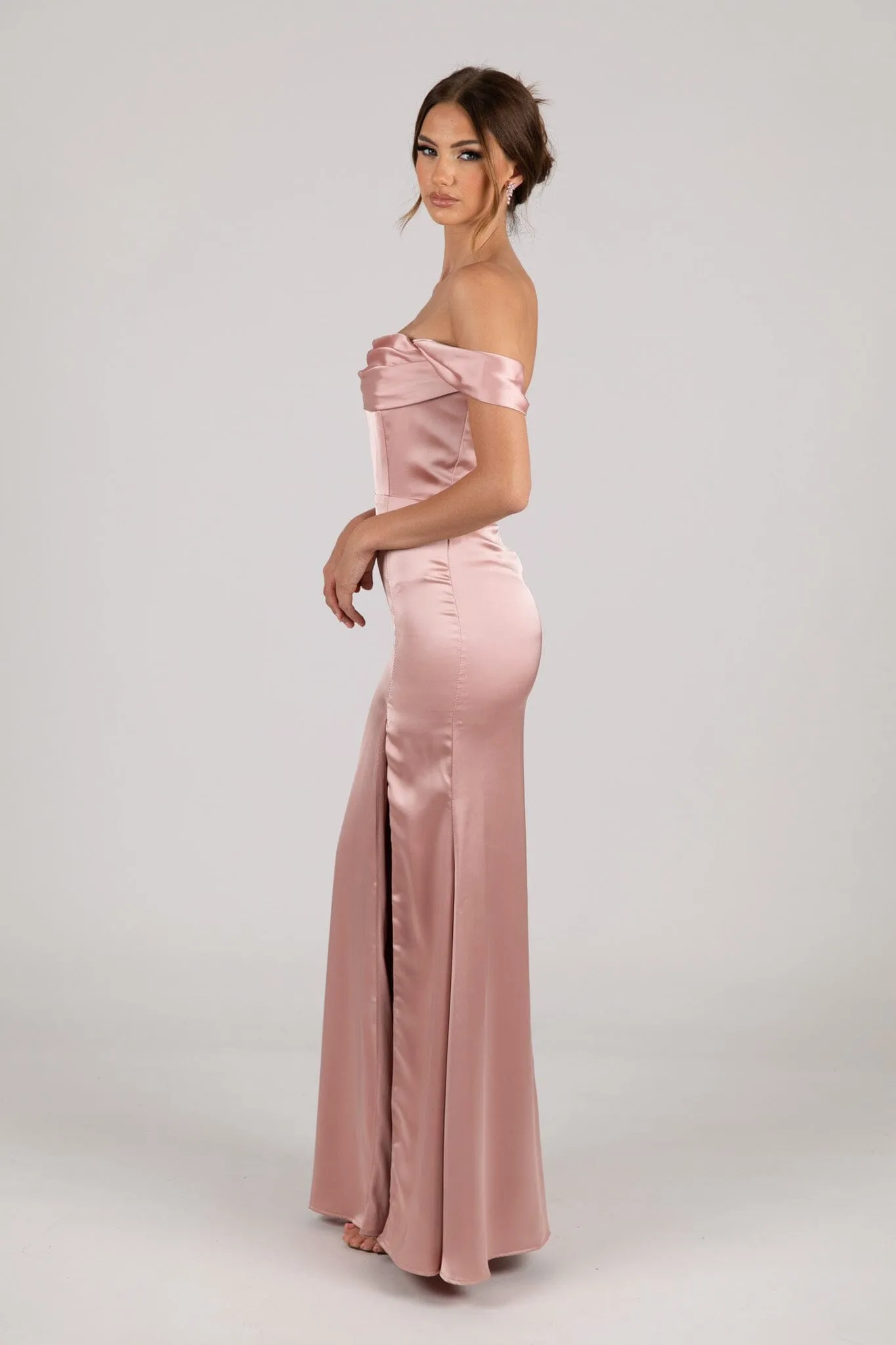 Peyton Strapless Satin Maxi Dress - Dusty Pink