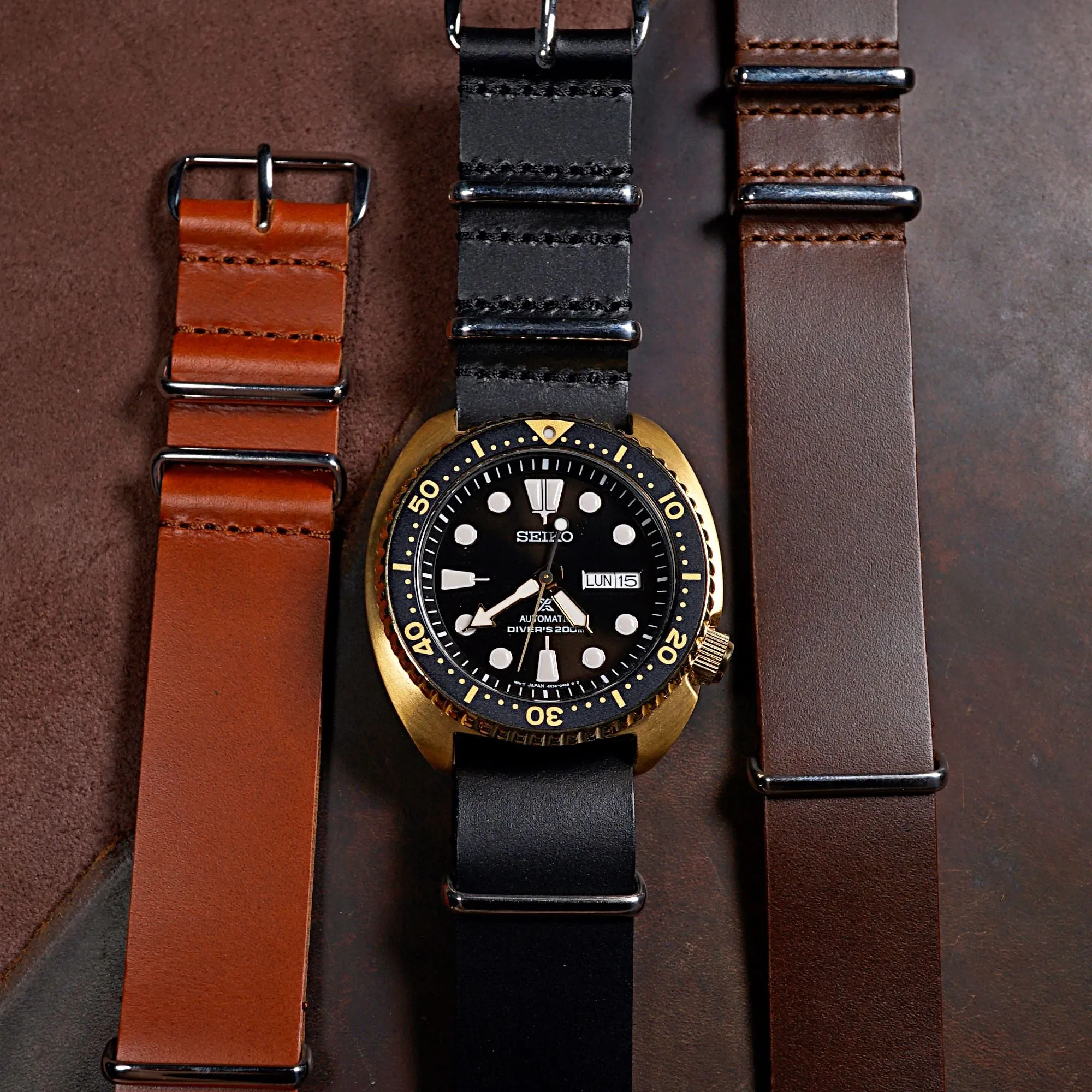 Premium Leather Nato Strap in Black