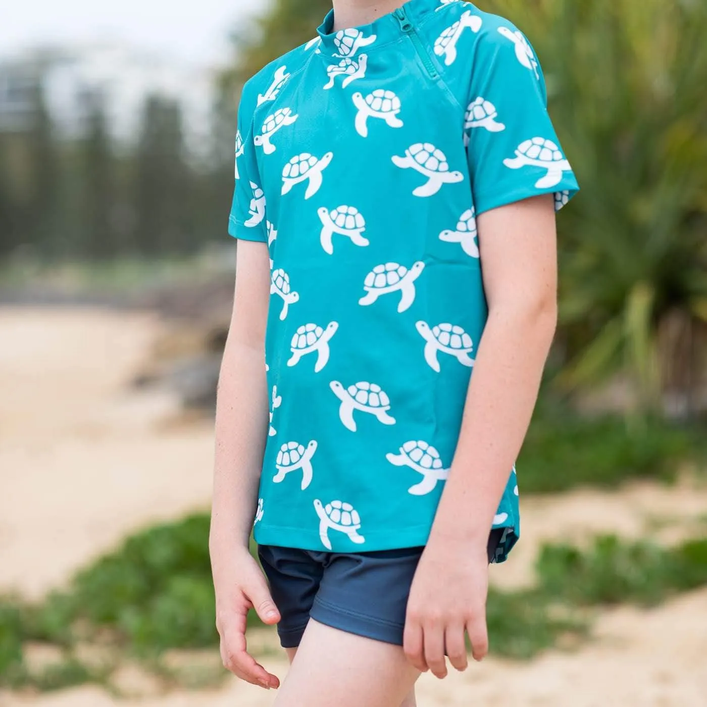 Sea Turtle Bale Short Sleeve Zip Rashie