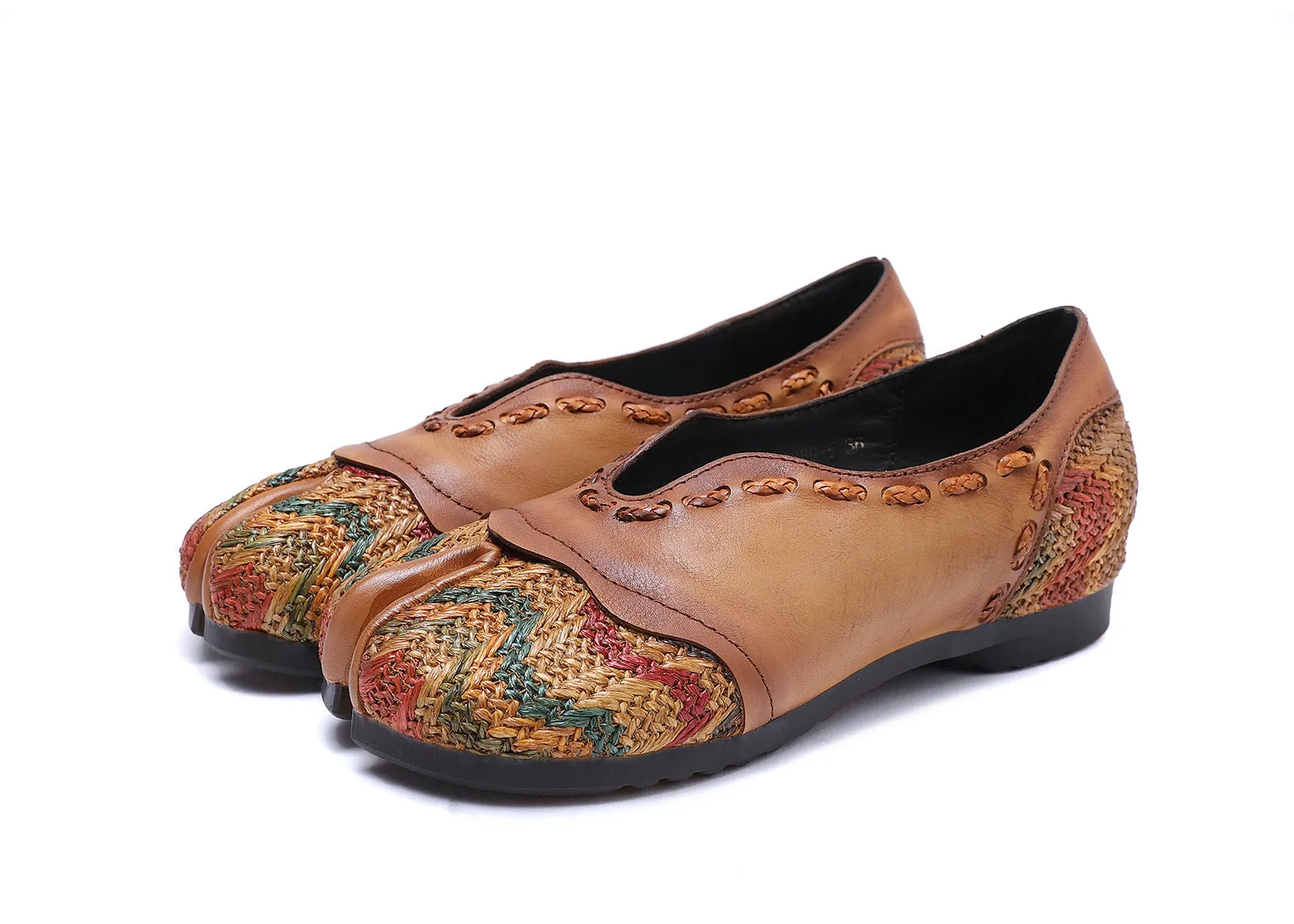 Spring Leather Handmade Clip Toe Women's Flats