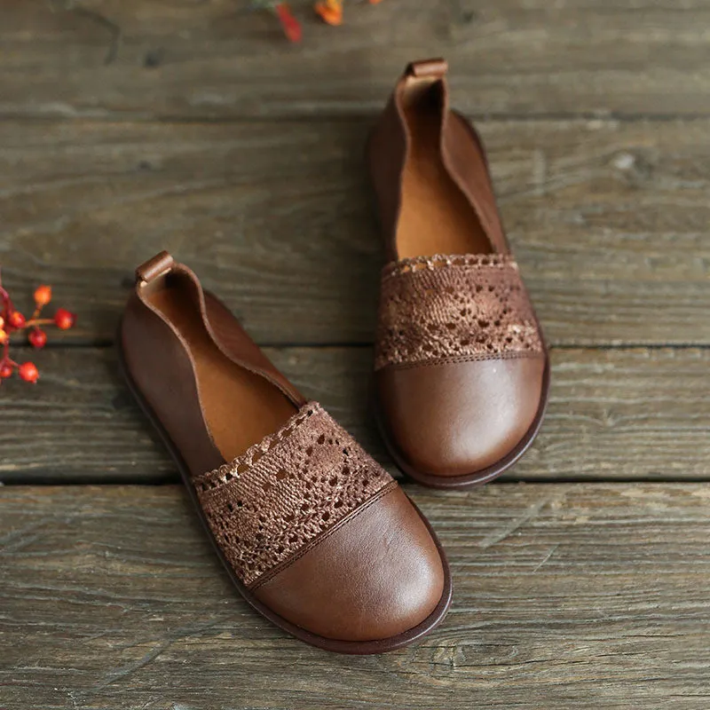 Vintage Leather knitting Stitching Retro Flats