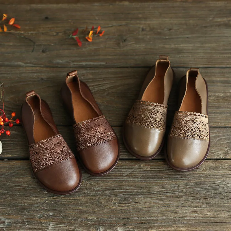 Vintage Leather knitting Stitching Retro Flats