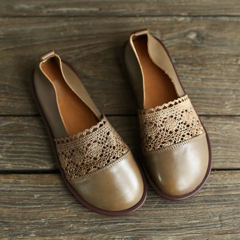 Vintage Leather knitting Stitching Retro Flats