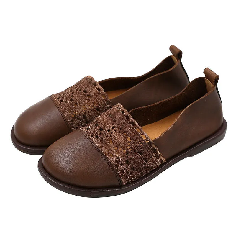 Vintage Leather knitting Stitching Retro Flats